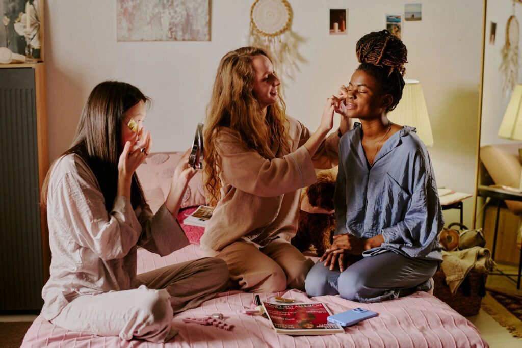 Women Doing Evening Routine during Sleepover